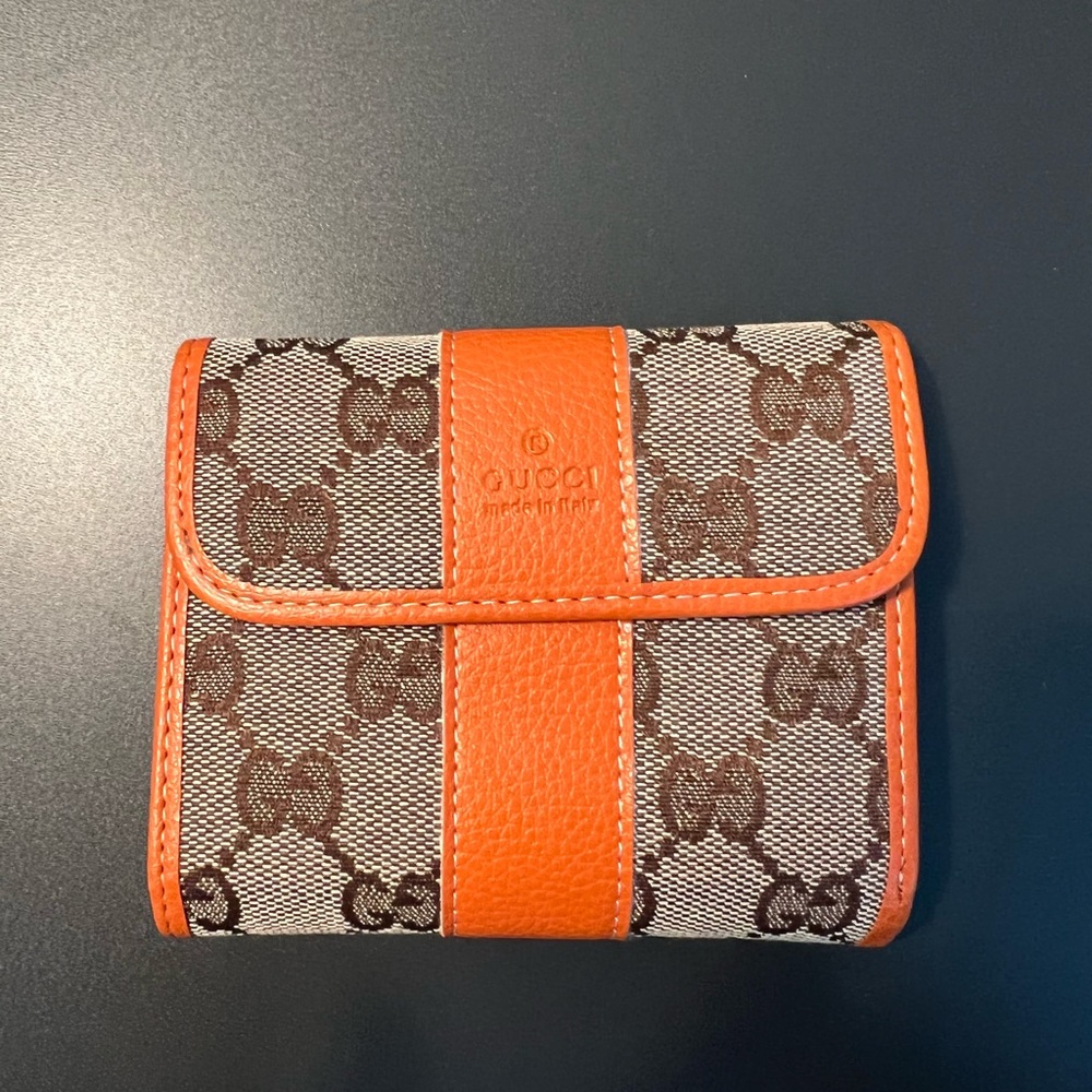 Gucci Brown Monogram Wallet with Orange Trim